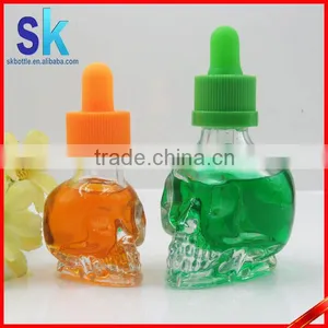 30ml Clear Skull Shaped Glass Liquid Bottle With Child Proof Dropper thumbnail-1