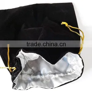 Soft Black Velvet Drawstring Carry Gift Bag Silver Lining 6.5" x 8" thumbnail-4