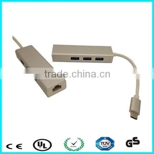 Silver Casing USB 3.1 USB-C to 3-Port USB 3.0 Hub With Ethernet Adapter thumbnail-6