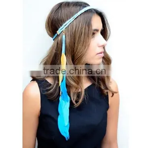 Women Girl BOHO Brown Suede Festival Tassels Feather Beach Hair Head Band Headband thumbnail-1
