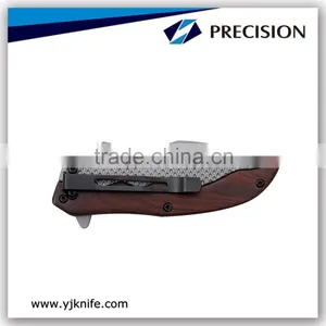 Titanium Coating Folding Pocket Knife With Wooden Handle and Belt Clip thumbnail-3