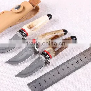 OEM Wild Antlers Deer Horn Damascus Small Collection Knife thumbnail-1