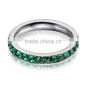316L Stainless Steel Emerald Green Cubic Zirconia CZ Eternity Wedding 4MM Band Ring thumbnail-2