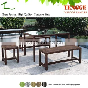 5 Pieces Patio Rattan Long Bench With Long Table thumbnail-1