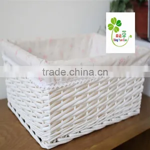 White Square Wicker Basket With Liner thumbnail-1