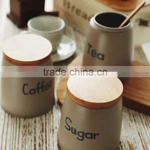 Hot Sales Set of 3 Attractive Home Metal Sugar Tea Coffee Canisters With Bamboo Lid thumbnail-1
