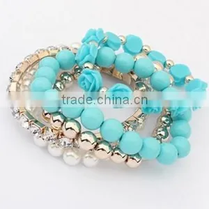 2016 Trendy Fashion Candy Color Pearl Rose Flower Multilayer Charm Bracelet & Bangle For Women Fashion Jewelry thumbnail-3