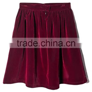 OEM Service High Quality Pleated Red Velvet Skirt thumbnail-2