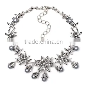 Big Brand New Design Grey Imitation Pearls Diamond Alloy Necklace Jewelry thumbnail-1