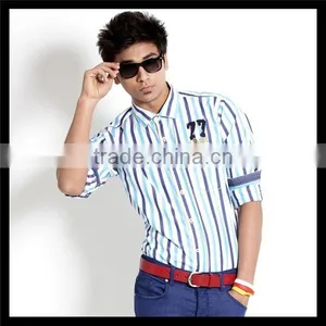 Hot Sale Latest New Model Trendy Striped Cheap Hawaiian Shirt for Men thumbnail-1