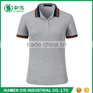 2017 Hot Sale Color Combination Collar Design Women Short Sleeve Blank Polo Shirts thumbnail-1