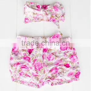 Baby Girl Cotton Bloomer Summer Dress Floral Print Fabric Bloomer Match Headband Wholesale China Factory thumbnail-4