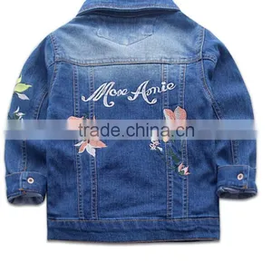 Zm50386b 2017 Autumn Kids Clothes Flower Embroidery Children Coat Girls Jeans Wear thumbnail-2