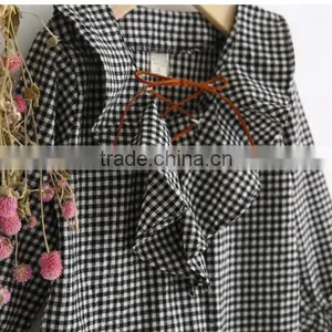 2-7 Years Wholesale 2017 New Fashion Girls Plaid Shirt Full Sleeve Ruffles Autumn Cotton Girls Blouses thumbnail-4