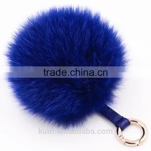 Fur Pom Pom Keychain 12cm Fox Fur Ball Key Chains Cute Round Ball Fluffy Keychain Real Fur Key Ring Charms for Bags thumbnail-5