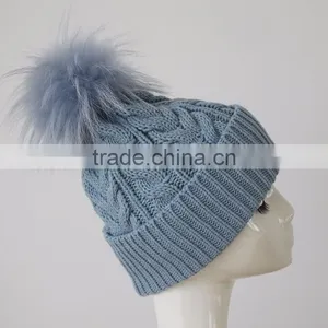 Myfur Top Selling Products Crochet Captain America Beanie Hat With Raccoon Fur Pom Pom Dinosaur in thumbnail-1