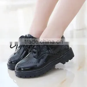 Juqian Custom Best Quality Lace up Leather Black Girl School Shoes 2016 thumbnail-1