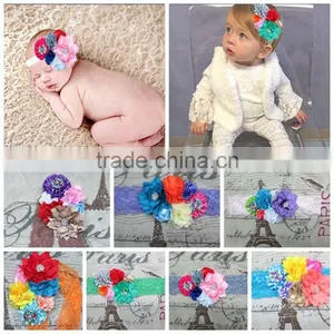 Wholesale Boutique Rosette Satin Newborn Baby Bridal Lace Headbands Handmade thumbnail-1