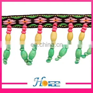 Latest Wooden Bead Lace Trim Wooden Beaded Tassel Fringe Trim thumbnail-1