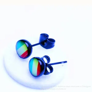 Factory Direct Sale Foreign Trade Ornament Stainless Steel Dripping Oil Ear Nail Titanium Steel Human Body Puncture Butterfly Button Earrings Wholesale thumbnail-1