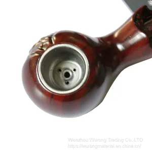 150mm Length Wooden Resin Short Tobacco Pipe With Red Hammer Bend Carving Head for Smoking thumbnail-5