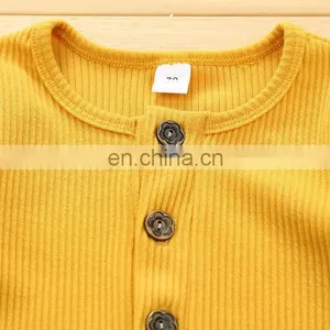 Newborn Baby Clothes Solid Color Ribbed Cotton Jumpsuit Rompers Baby thumbnail-2