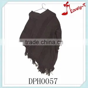 Hot Sale Latest Design Crochet Knit Women Pullover Poncho Scarf Pattern With Tassels for Wholesale thumbnail-1