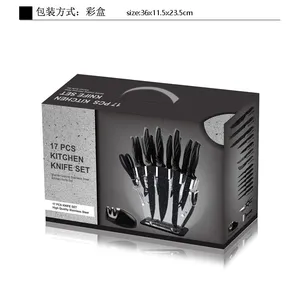 Yangjiang Factory 17 Pieces Kitchen Knives Set, 13 Stainless Steel Knives + Acrylic Stand, Scissors, Peeler and Knife Sharpener thumbnail-3