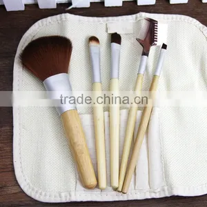 5pcs Bamboo Handle Makeup Brush Kit With Canvas Bag thumbnail-1