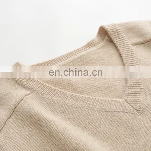 Women's Casual Winter V-Neck Pullover 100% Pure Cashmere Thick Sweater With OEM Service thumbnail-3