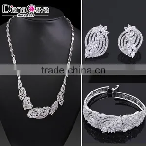 New Model China Wholesale Rhodium Plated Cubic Zirconia Bridal Indian Jewelry Set thumbnail-1