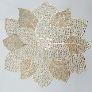 Flower Hollow Metallic Placemats Set of 6 Non-Slip Wipeable Table Mats for Dinner,Party,Wedding Accent Centerpiece thumbnail-1