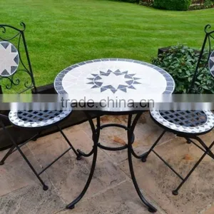 Mosaic Bistro Table With Two Folding Chairs Set thumbnail-1