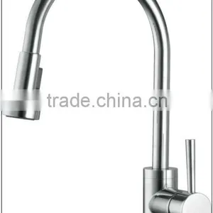 Chrome Pull Out Spray Kitchen Faucet Vessel Mixer Tap Dual Spouts Single Handle thumbnail-1