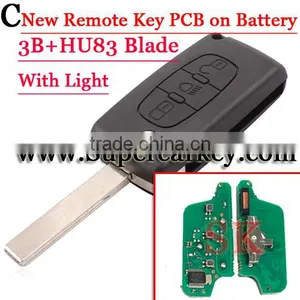 High Quality New 3 Button Flip Remote Key Battery On Pcb With Light Button For Citroen With HU83 Blade 433mhz thumbnail-1