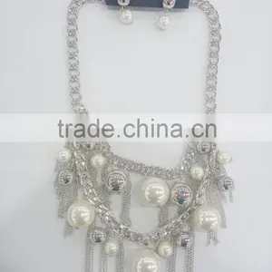FASHION CHUNKY CHAIN/BIG BEADED TASSEL NECKLACE EARRING SET thumbnail-3