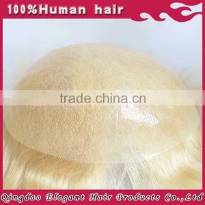 Short Silky Straight Wave Thin Skin European Remy Hair Blonde Toupee thumbnail-1