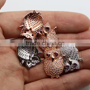 CZ6457 Wholesale Mirco cz Pave Owl Bracelet Charm Connectors thumbnail-2