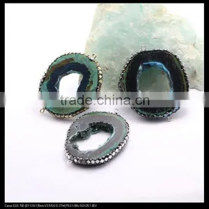 LFD-0095B Nature Agate Geode Connector Beads, With Pave Crystal and Silver / Gold Foil / Abalone Shell Druzy Beads thumbnail-3