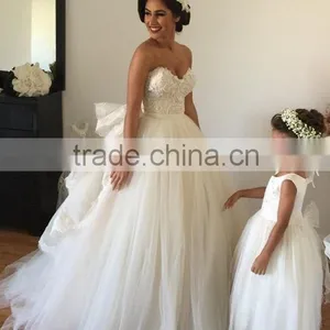 Princess Lace Attachable Sleeves Sweetheart Wedding Gown Puffy Gown for Bride Low Back thumbnail-1