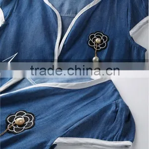 2015 Casual Women Newest Denim Dress High Qality Sleeveless Ladies Fashion Denim Dress With Flower thumbnail-5