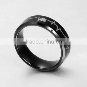 European Laser Men's Black Tungsten Rings Electrocardiogram thumbnail-4