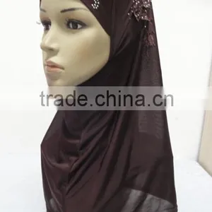 H309 Latest Instant Hijab With Lace Fringes and Rhinestones,muslim Scarf thumbnail-2