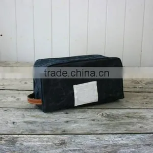 Custom Khaki Waxed Canvas Dopp Kit With Leather Trim thumbnail-6