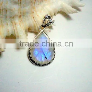 Rainbow Moonstone Pear Cabochon 925 Sterling Silver Pendants , Designer Pendants, Fashionable Silver Pendant thumbnail-1