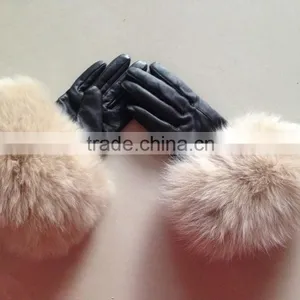 High Quality Sheepskin Leather Gloves With Fox Fur Trim Gloves thumbnail-4