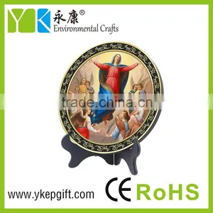 Home Decor Catholic Religious Round Plate Blessed Virgin Mary and Angels thumbnail-2