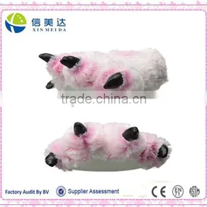 Soft 15" Pink Furry Tiger Plush Slippers, Medium Size thumbnail-2