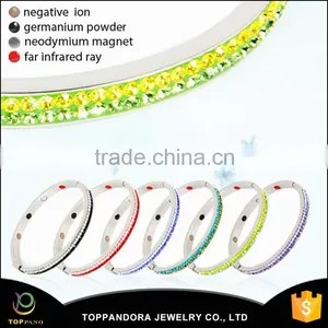 Hot Selling Fashion Rhinestone Bracelet Bangle Gift Adjustable Stainless Steel Bangle With Germanium Magnet Energy for Ladies thumbnail-1