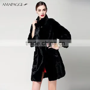 Hot Sale Back Mink Fur Long Coat for Women Winter thumbnail-2